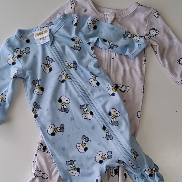 Set of 2 long-sleeved, foot-covered baby pyjamas, Peanuts License - Picture 1 of 15